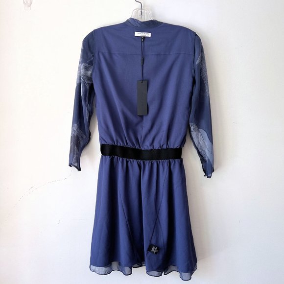 NEW! HALSTON HERITAGE 100% Silk Flutter Floral print Dress, Blue Moon, Sz 0 - Picture 11 of 15